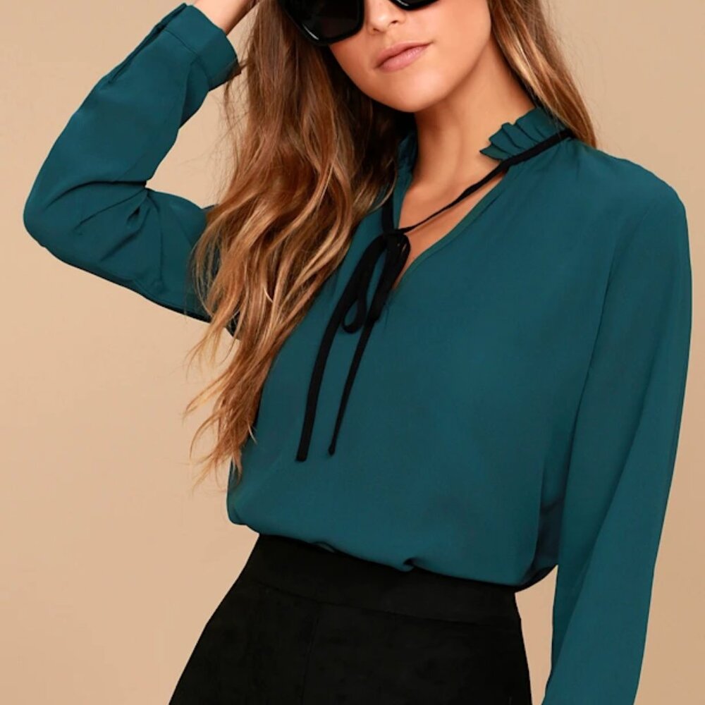 Tea Shop Teal Blue Long Sleeve Top